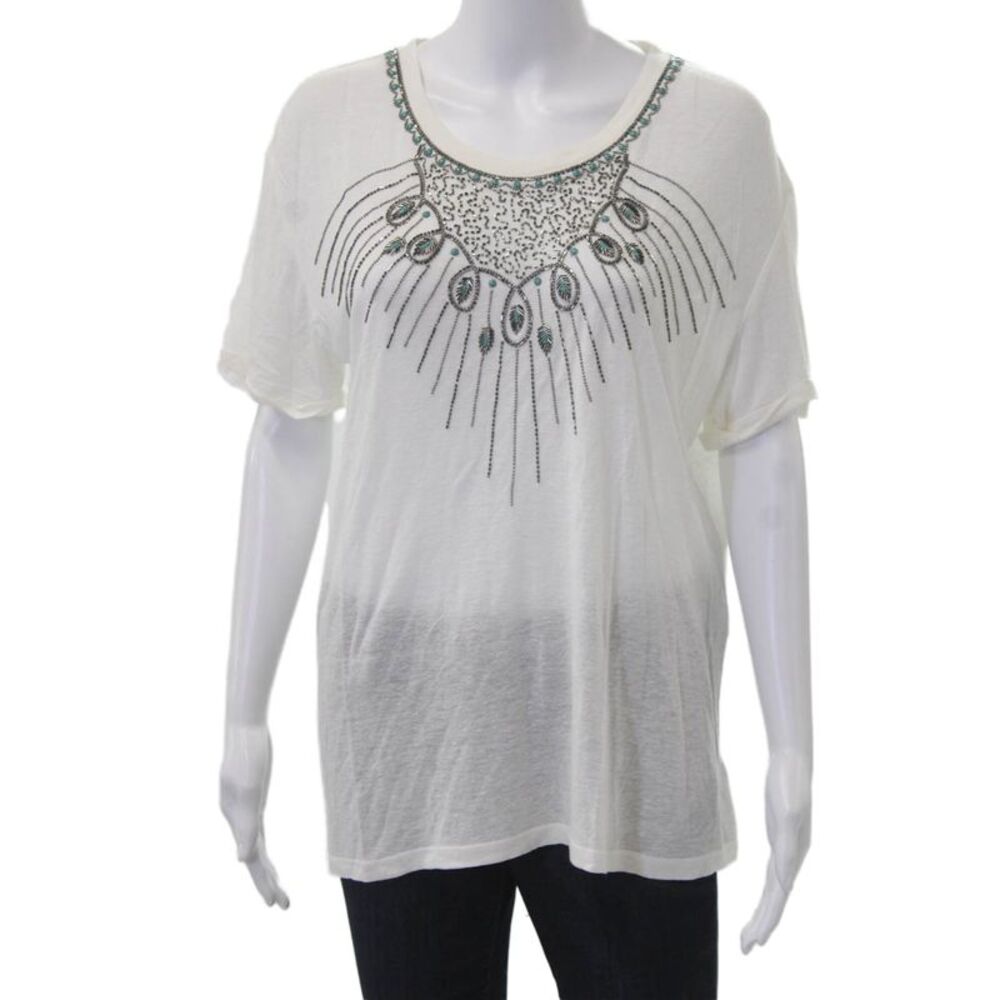 The Kooples Womens Jersey T-Shirt White Round Neck Short Sleeve Size 2